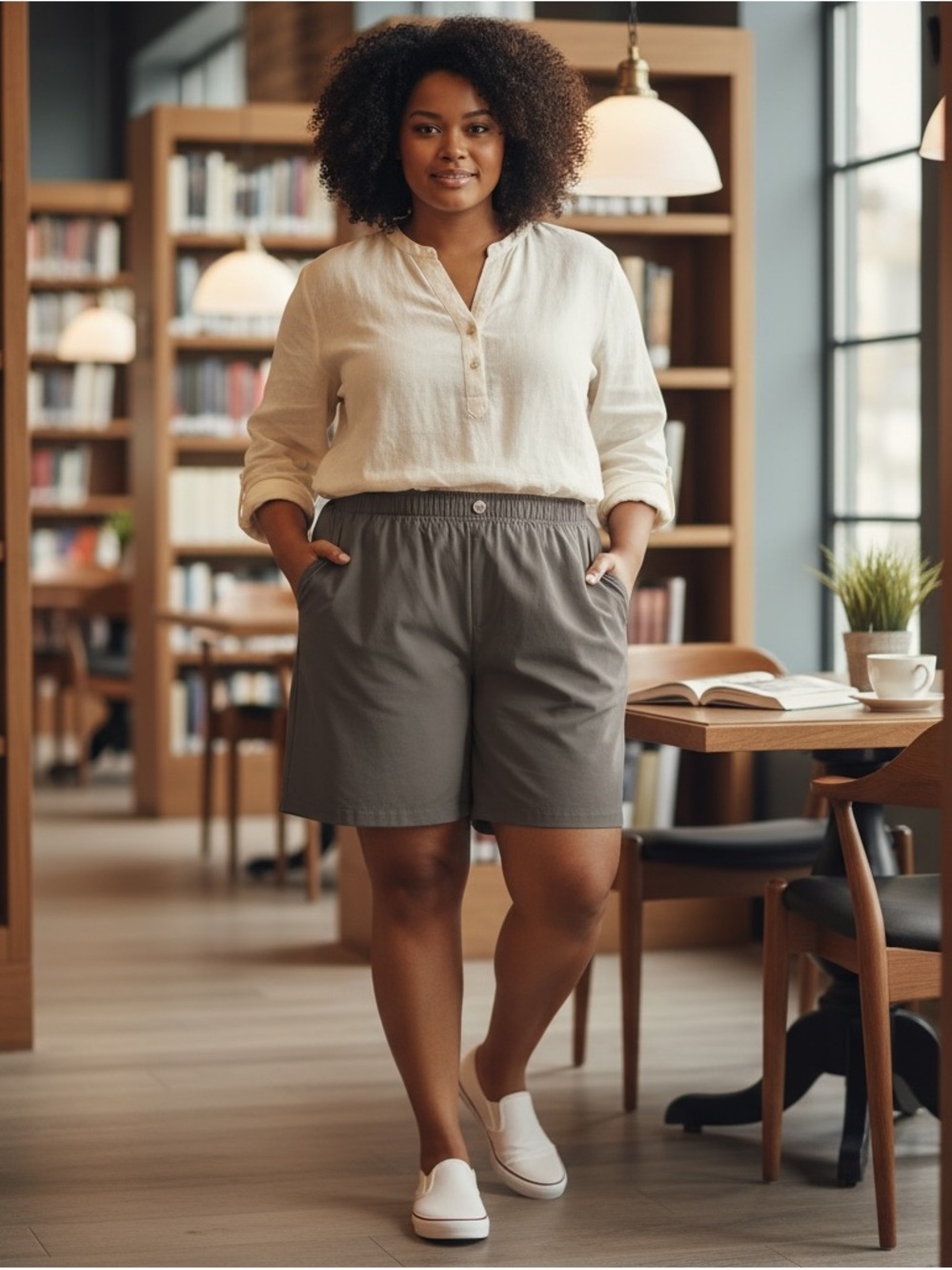 Everyday Comfort Elastic-Waist Women’s Shorts in Gray